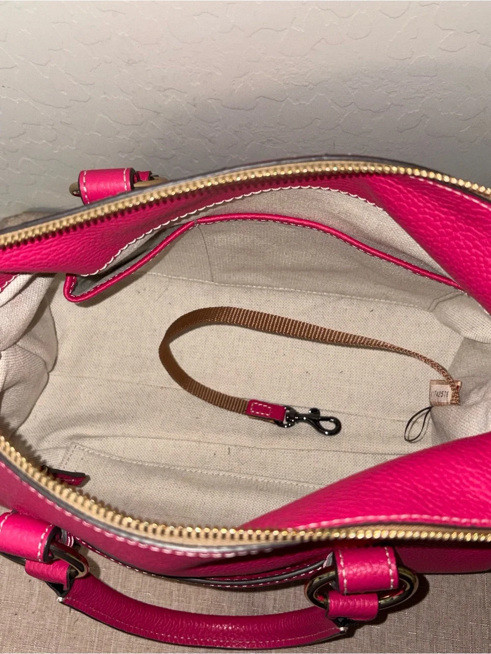 Dooney & Bourke Fucshia Sorrento Leather Satchel with Removable Strap
